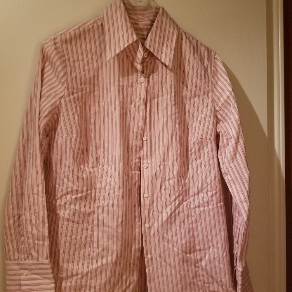 Merona Long Sleeve Button Down Pink Striped Blouse